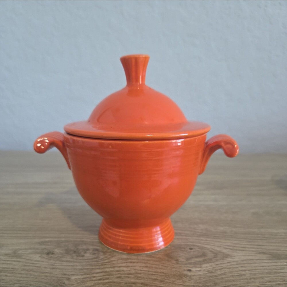Vintage Fiesta Original Red Sugar Bowl with Woolworth's Sticker Homer Laughlin